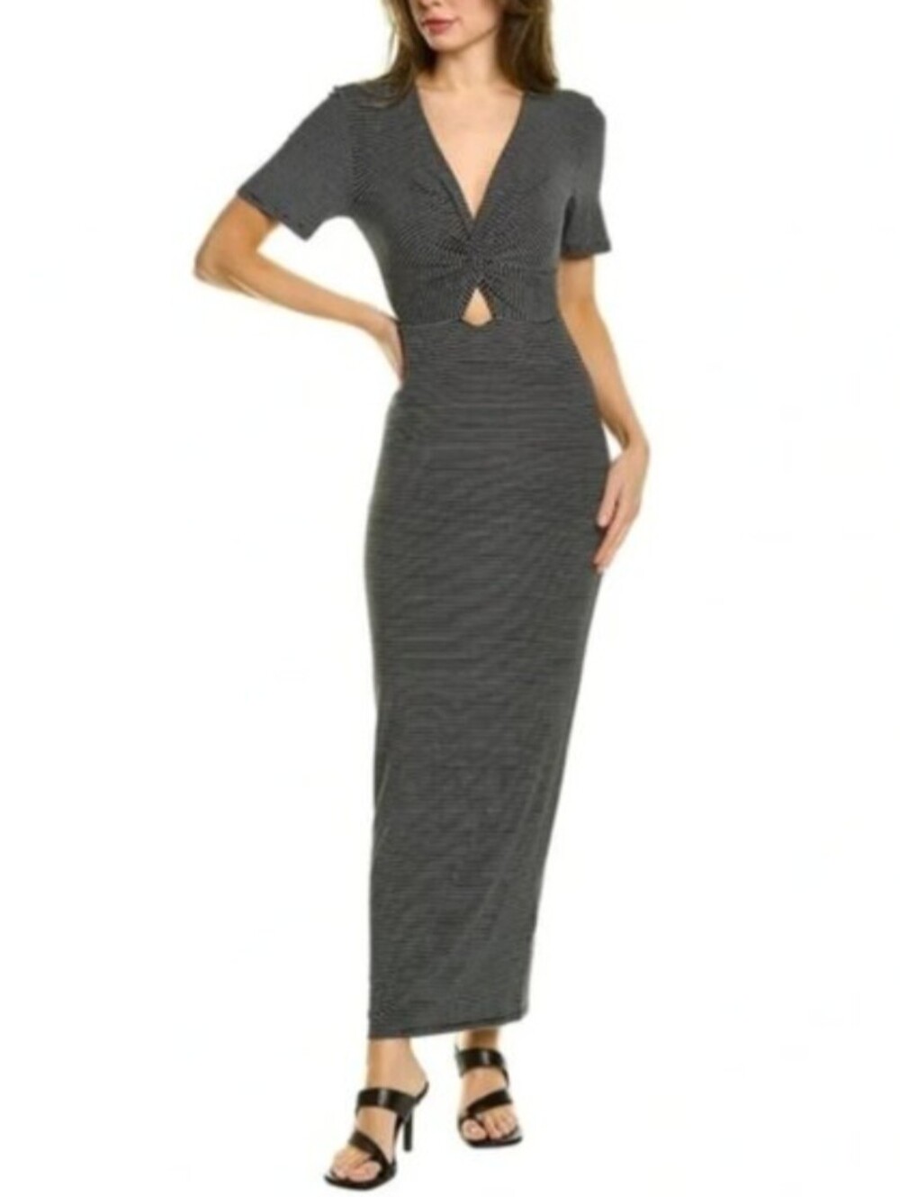 Favorite Daughter The Anywhere Twist Front Cutout Striped Midi Dress Size Large
